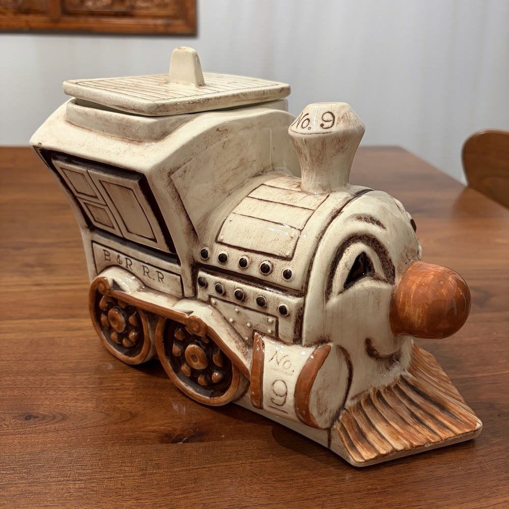 Treasure Craft Train Cookie Jar Ceramic Beige Brown No. 9 B&R R.R. with Lid